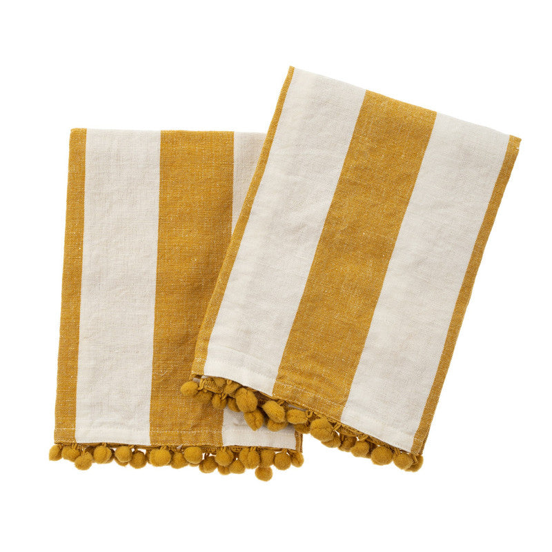 Marigold Pom Pom Stripe Tea Towels S/2