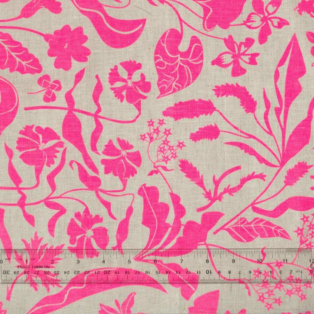 Banquet Workshop - Neon Pink Wildflowers Linen Tea Towel