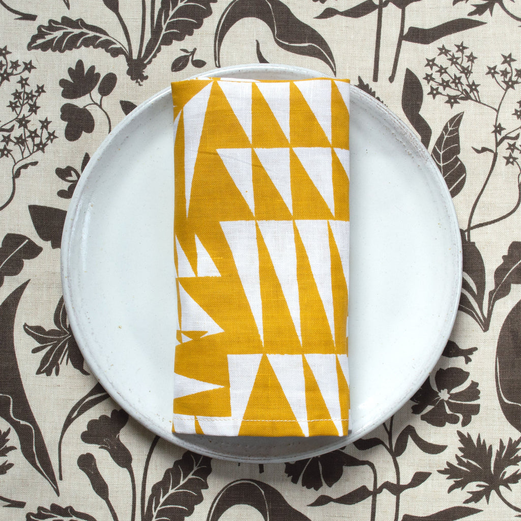 Banquet Workshop - Mustard Triangles Linen Tea Towel