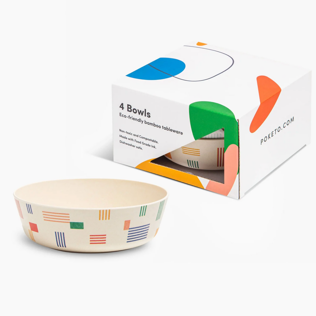 Poketo Bamboo Bowl, Set of Four - Stripes