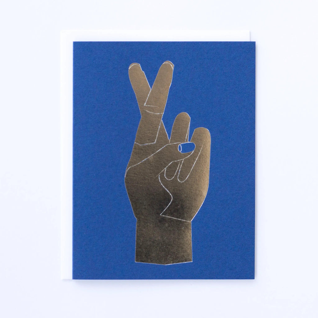 Banquet - Silver Foil Fingers Crossed Royal Blue Note Card