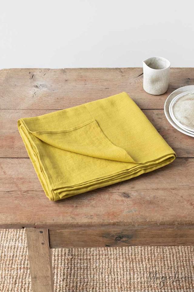 Magic Linen - Moss Yellow Linen Tablecloth
