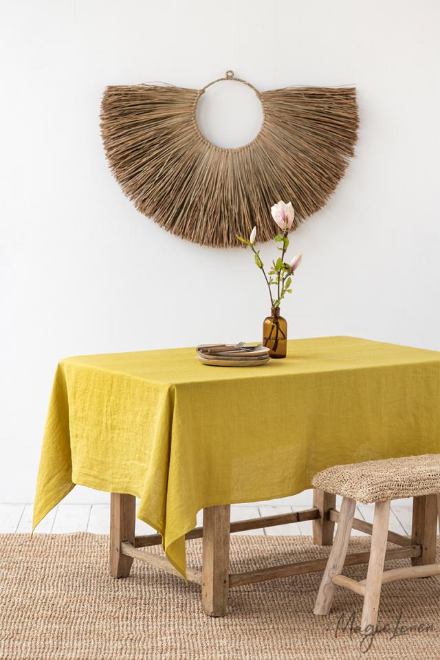 Magic Linen - Moss Yellow Linen Tablecloth